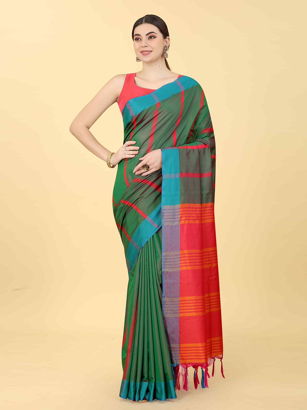 

Silk Land Striped Zari Uppada Saree, Green