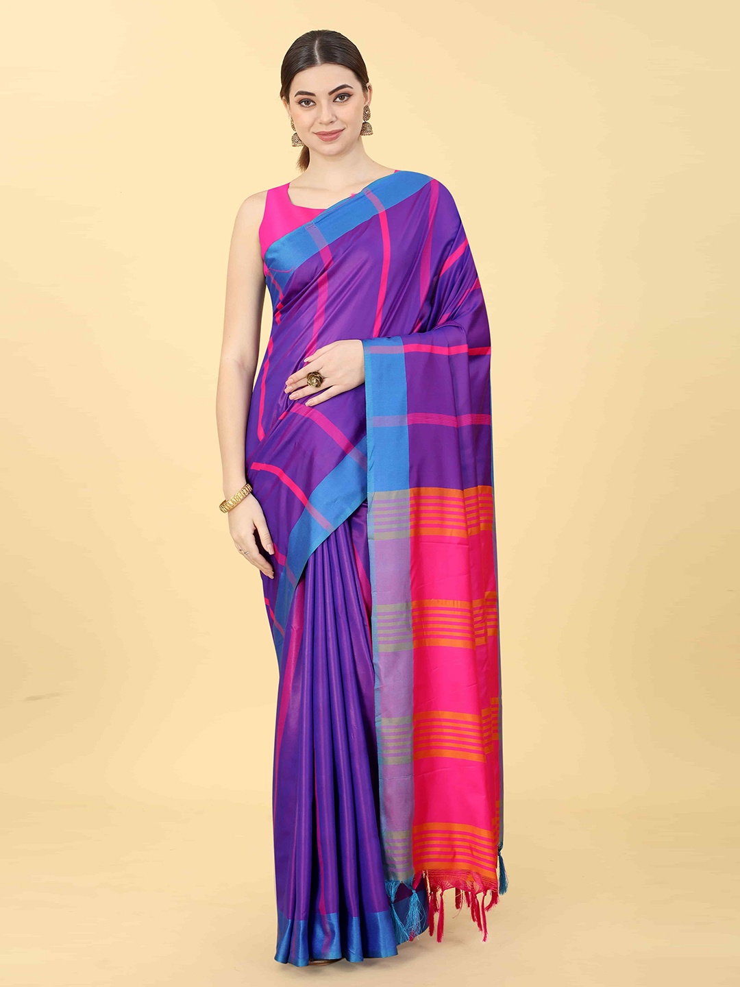 

Silk Land Striped Zari Art Silk Uppada Saree, Blue