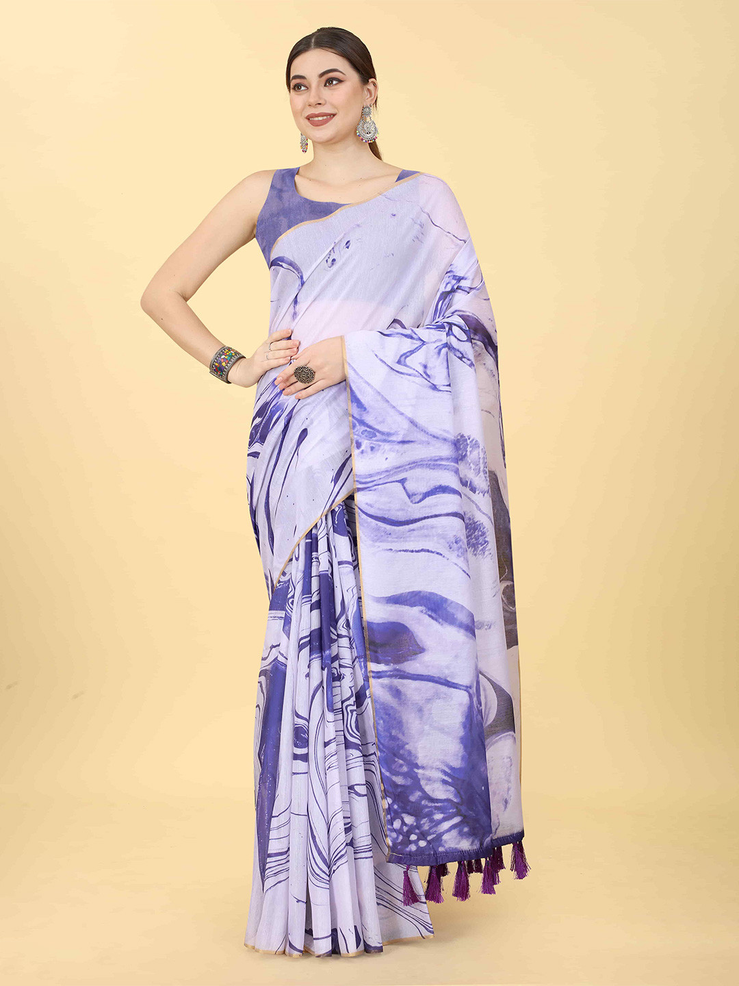 

Silk Land Tie and Dye Chanderi Cotton Digital Print Saree, Purple