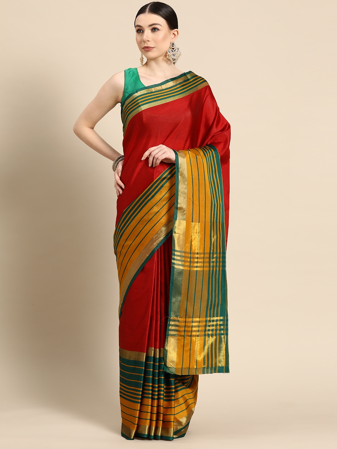 

Silk Land Zari Art Silk Arani Saree, Red