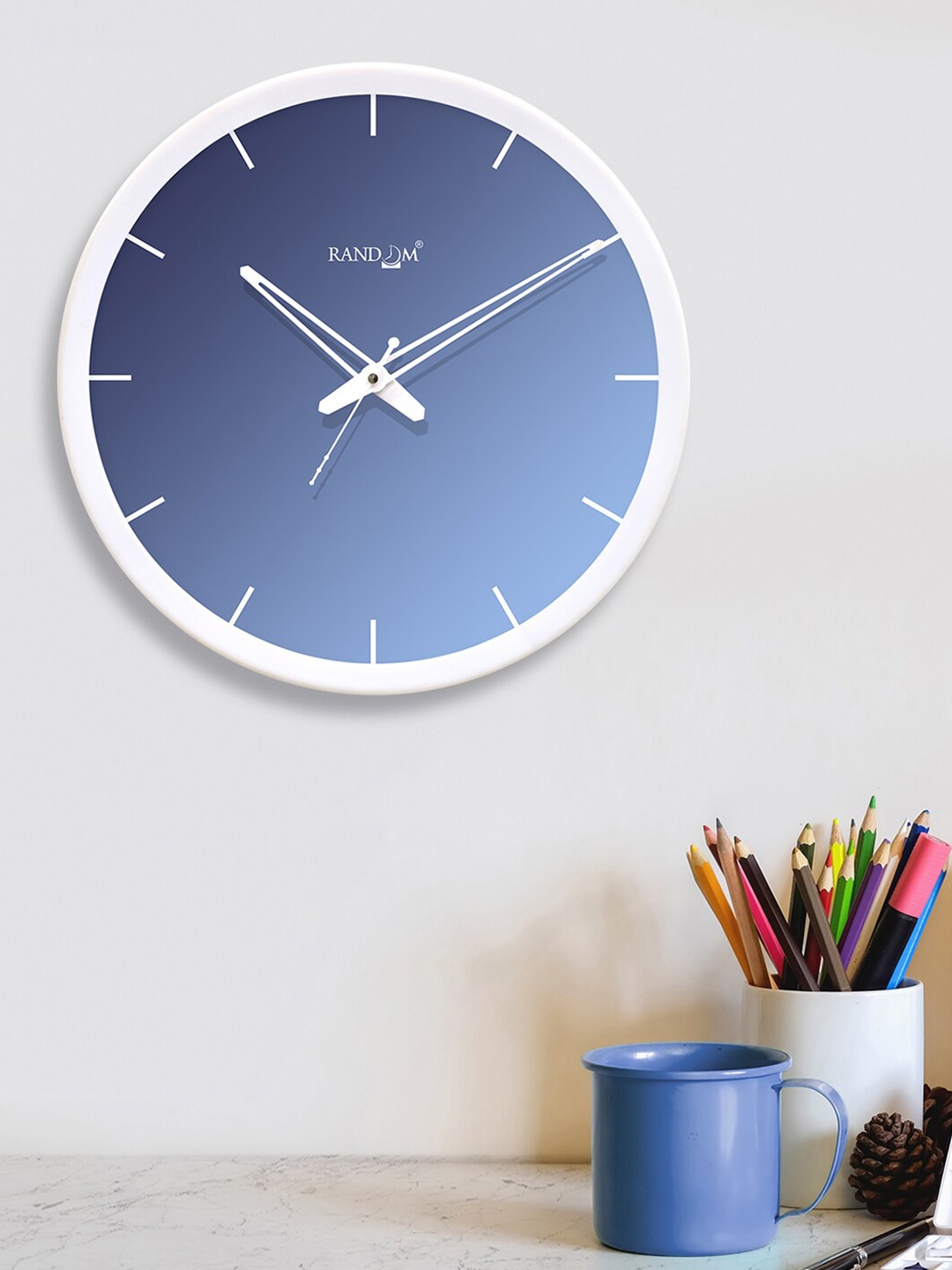 

RANDOM Blue & White Analogue Contemporary Round Wall Clock