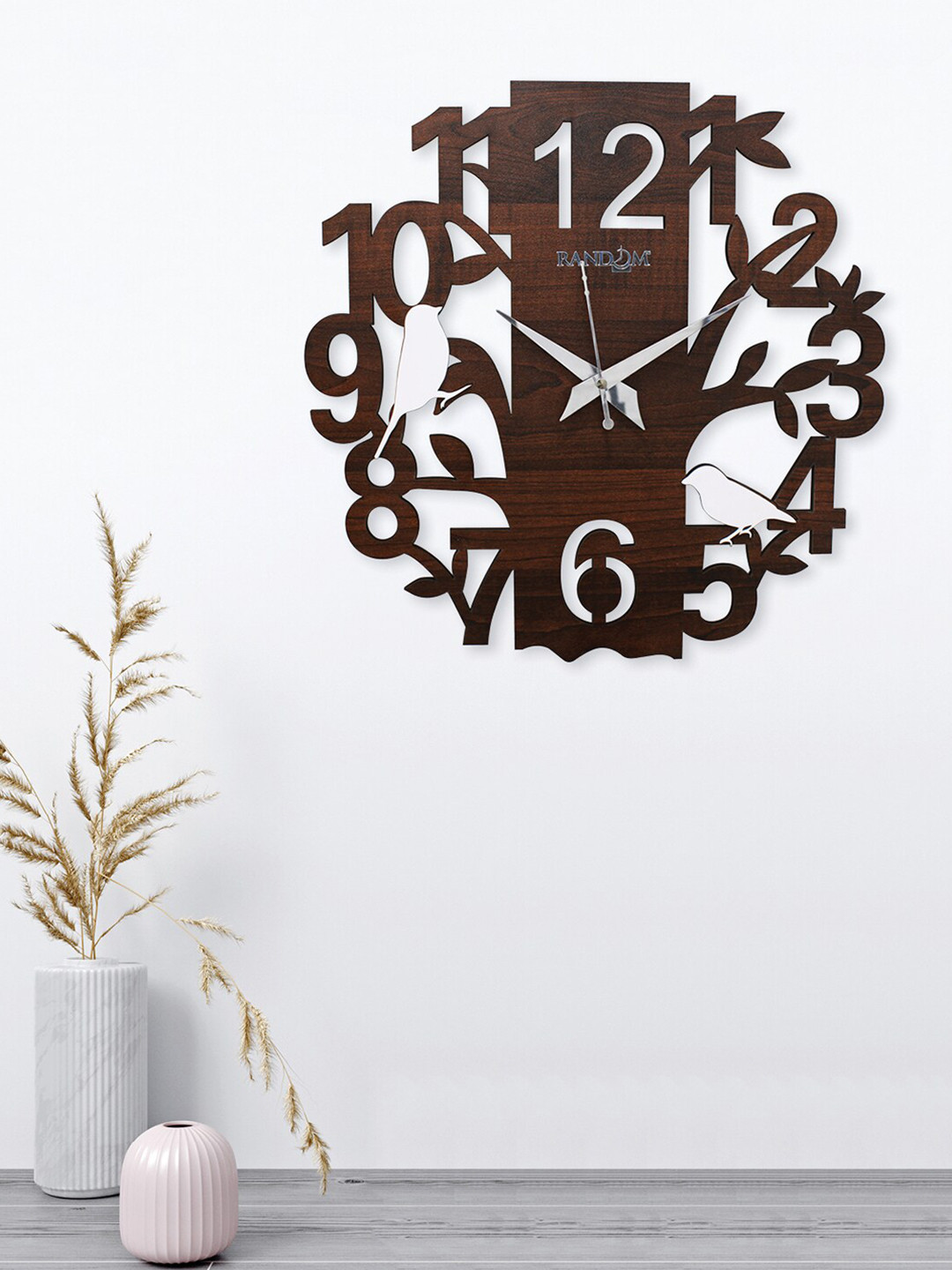 

RANDOM Brown & White Textured Analogue Contemporary Round Wall Clock