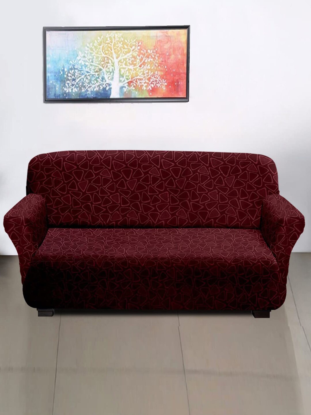 

Kuber Industries Maroon Printed 2 Seater Stretchable Sofa Slipcover With Foam Sticks