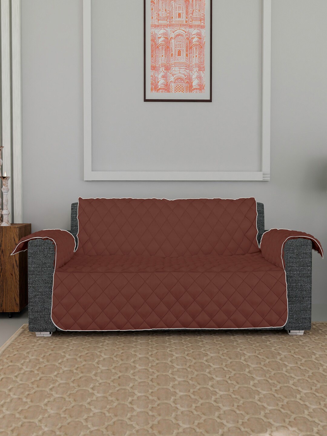 

Kuber Industries Brown & Grey Checked Design Both Sided 3-Seater Sofa Cover, Multi