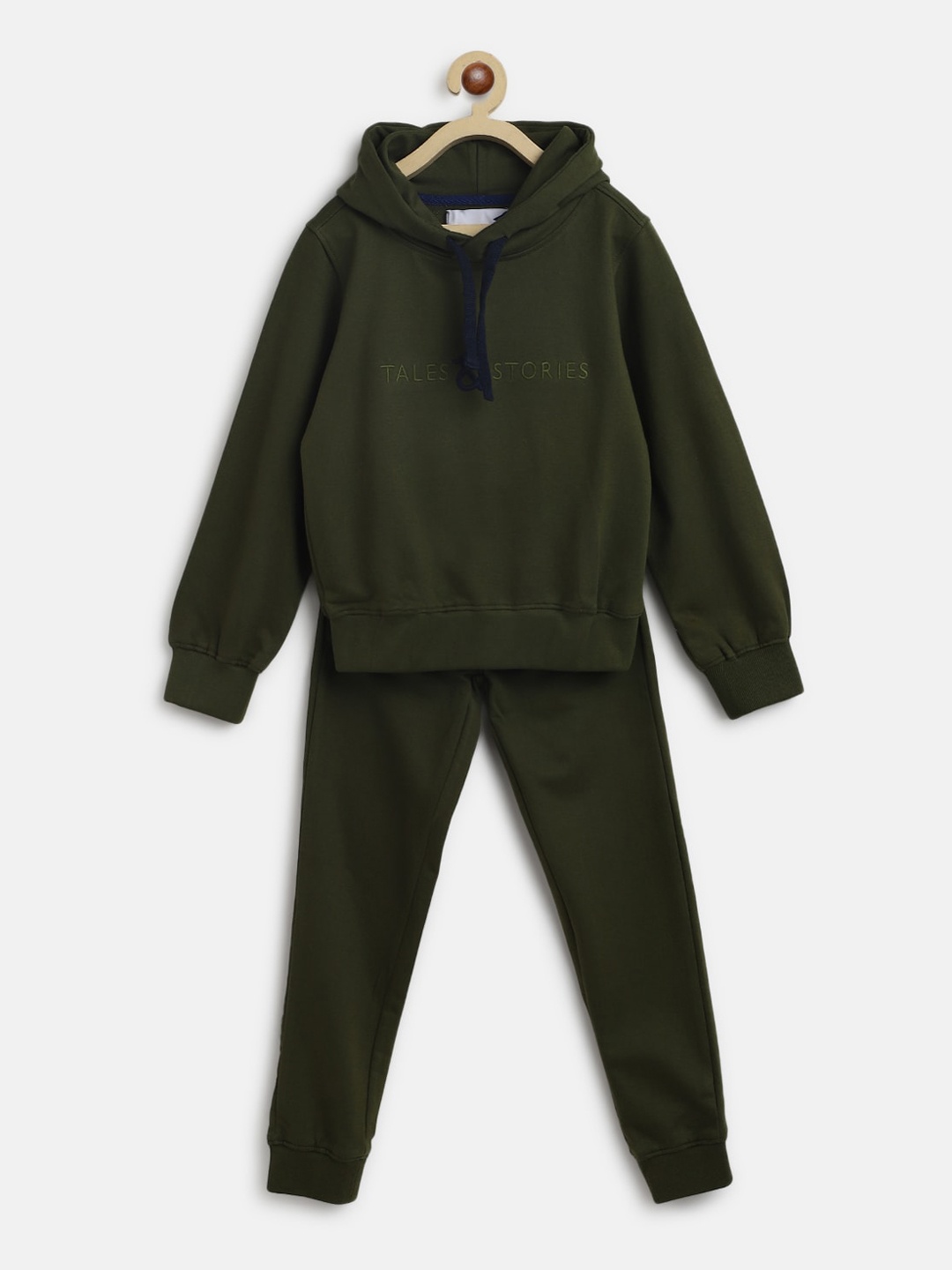 

TALES & STORIES Kids Hooded Night Suit, Olive