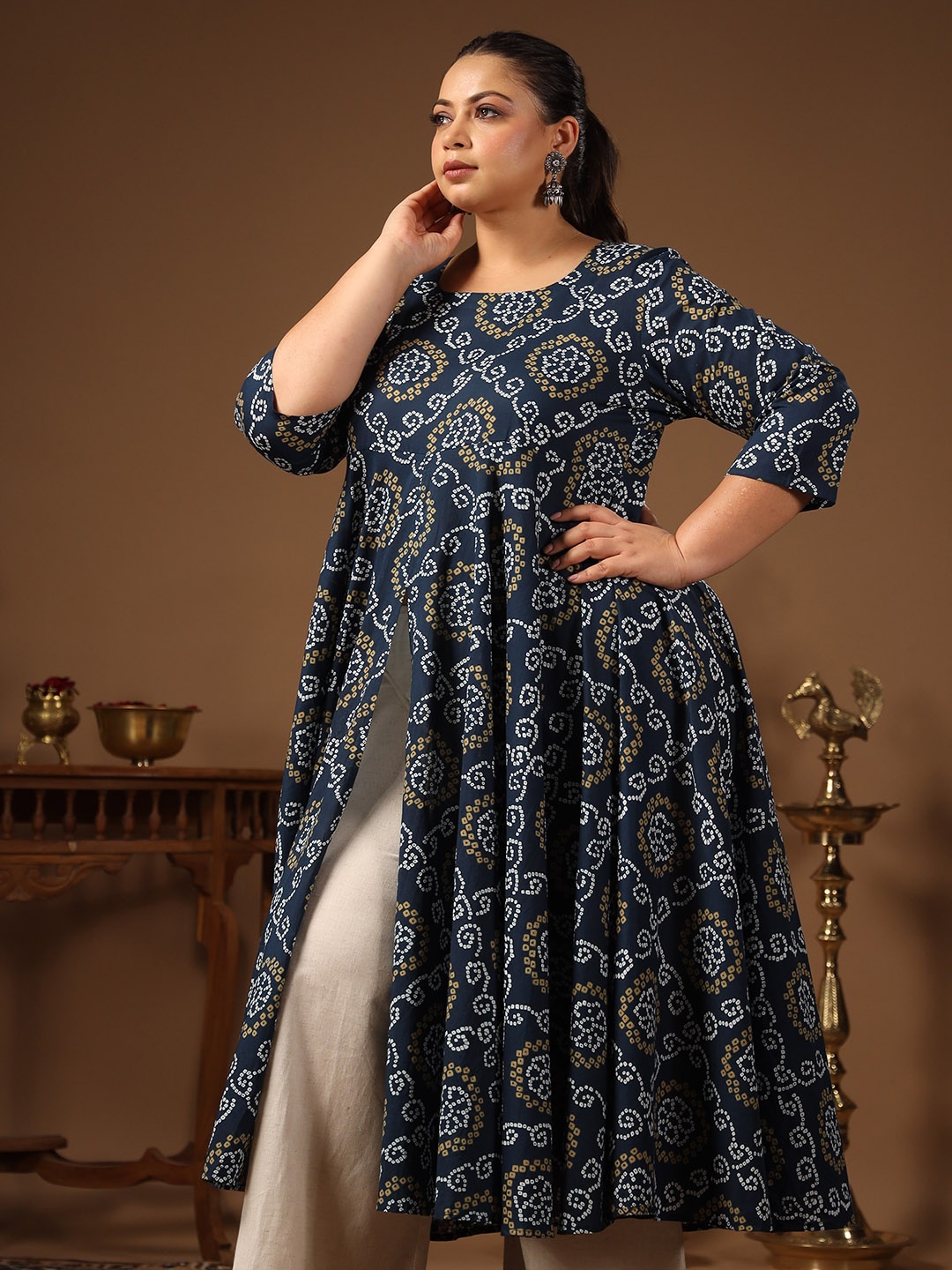 

anayna Bandhani Printed Kurta, Navy blue