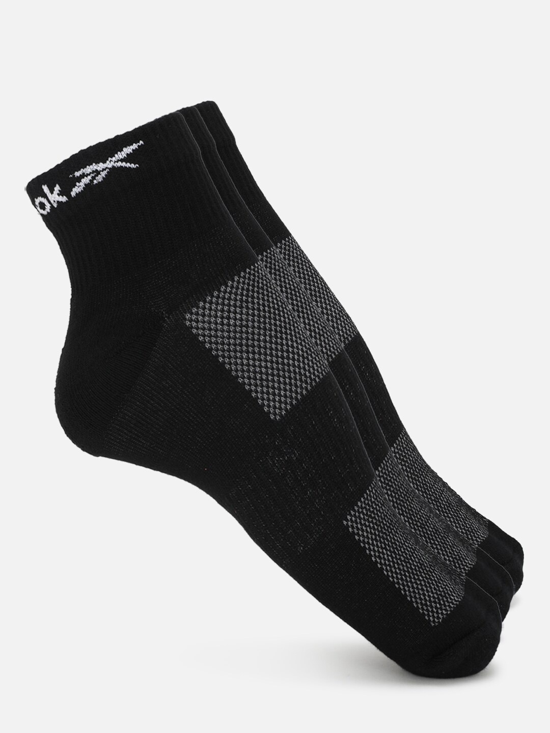 

Reebok Men Pack Of 3 Patterned Pure-Cotton Ankle-Length Socks, Grey