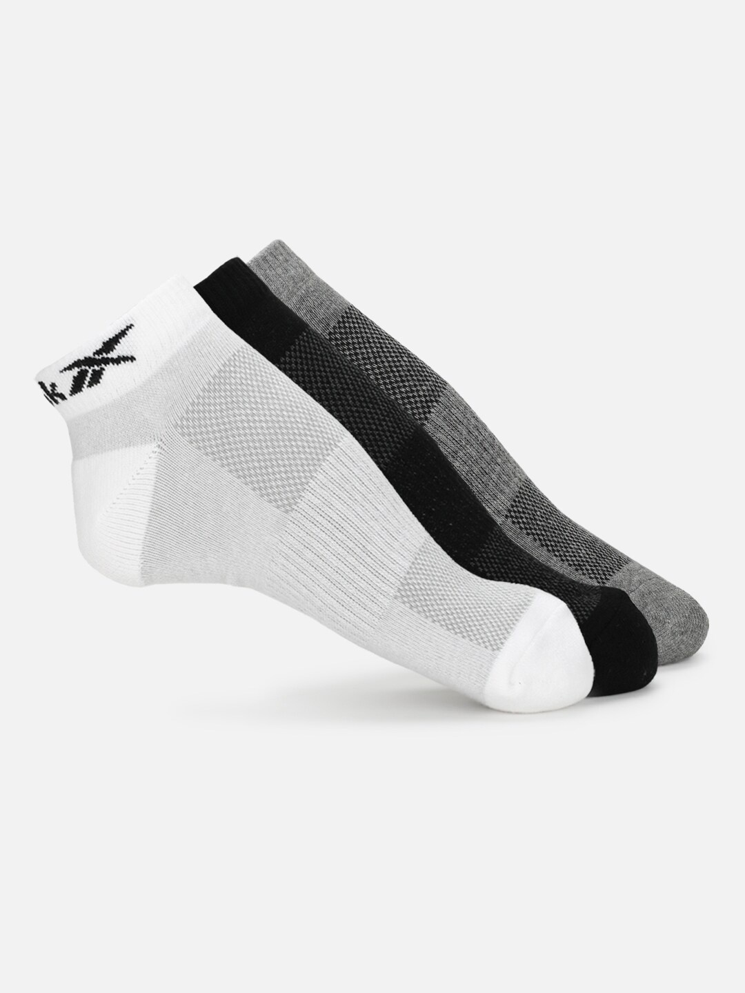 

Reebok Men Pack Of 3 Patterned Cotton Ankle-Length Socks, White