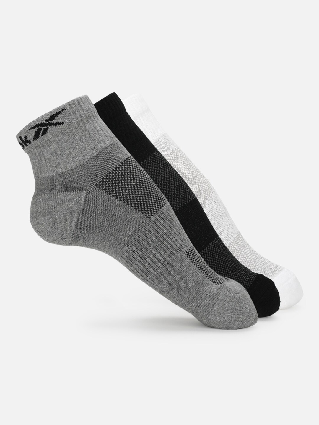 

Reebok Men Pack Of 3 Training TE ANK Pure Cotton Ankle-Length Socks, Grey