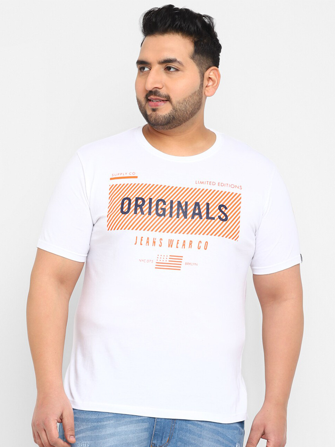 

Urbano Plus Plus Size Typography Printed Pure Cotton T-shirt, White