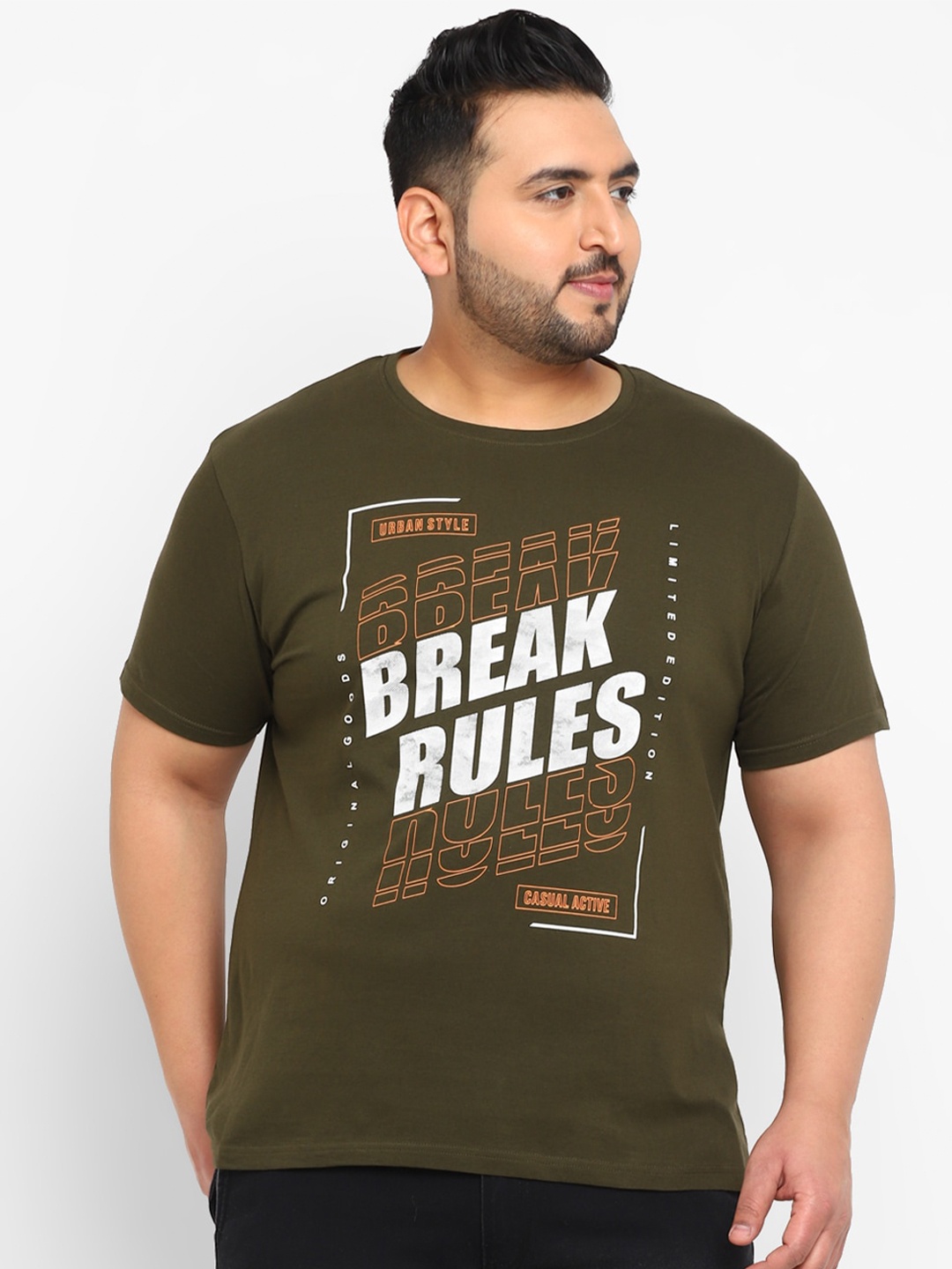 

Urbano Plus Size Typography Printed Cotton T-shirt, Green