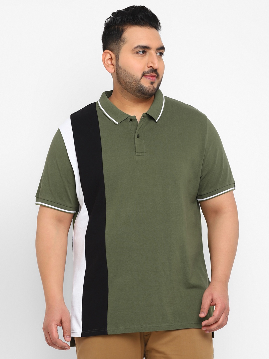 

Urbano Plus Colourblocked Polo Collar Cotton T-shirt, Green