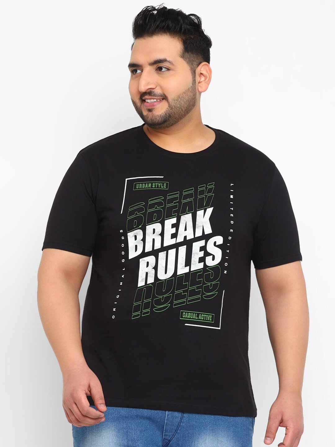 

Urbano Plus Size Typography Printed Cotton T-shirt, Black