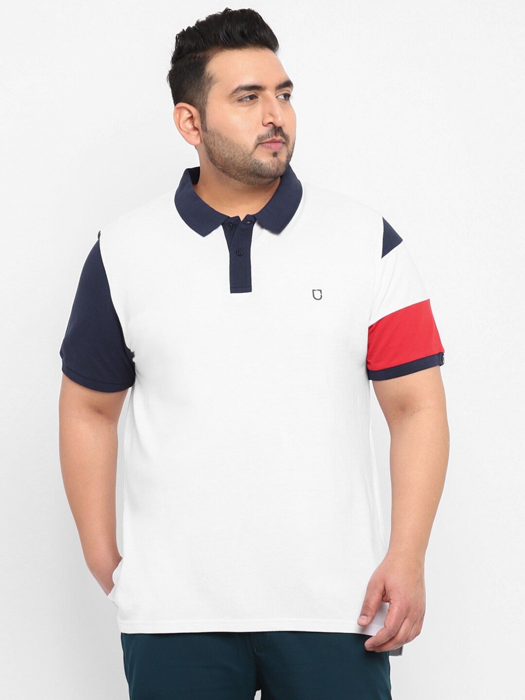 

Urbano Plus Plus Size Colourblocked Polo Collar Cotton T-shirt, White
