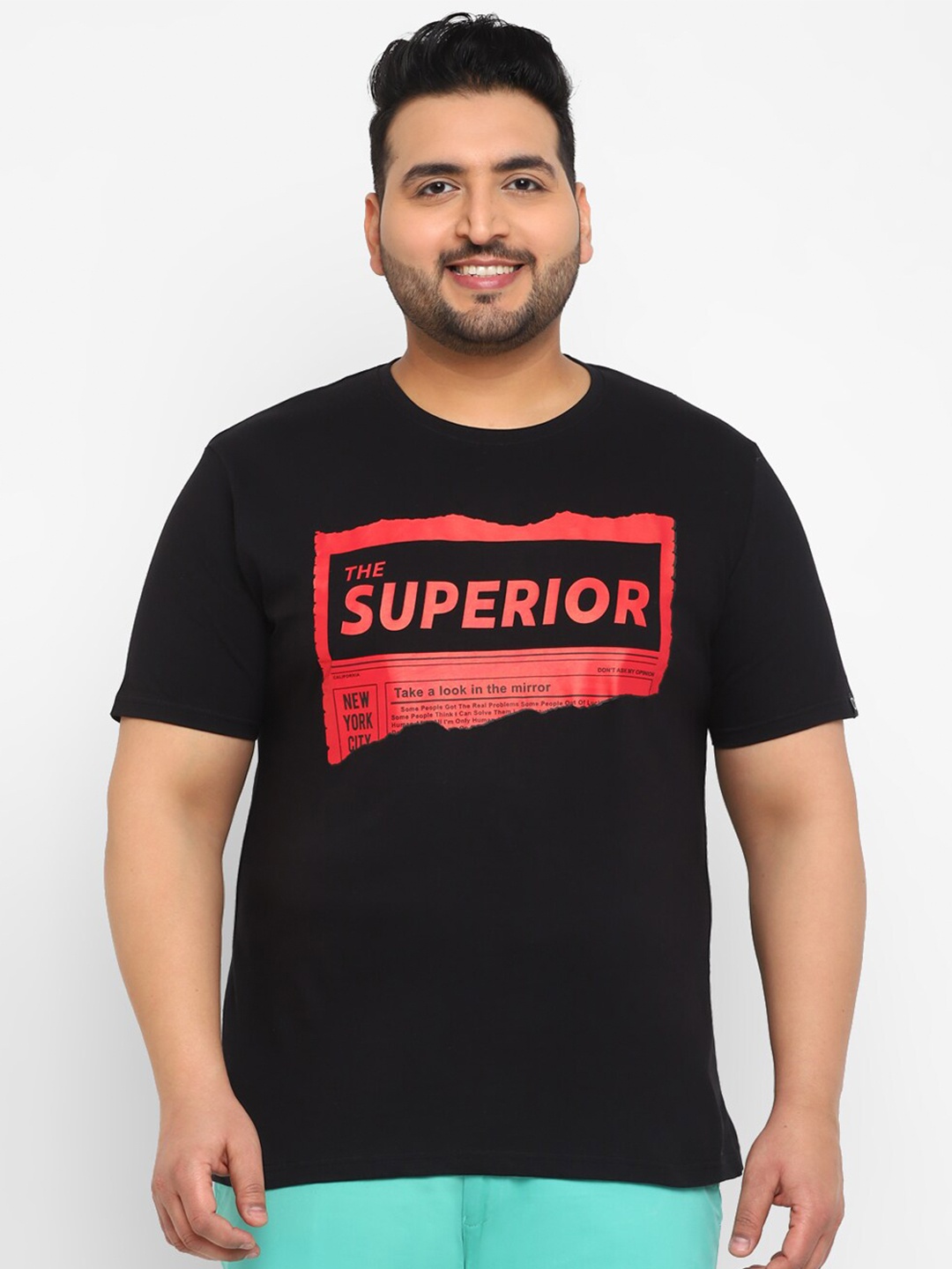 

Urbano Plus Plus Size Typography Printed Cotton T-shirt, Black