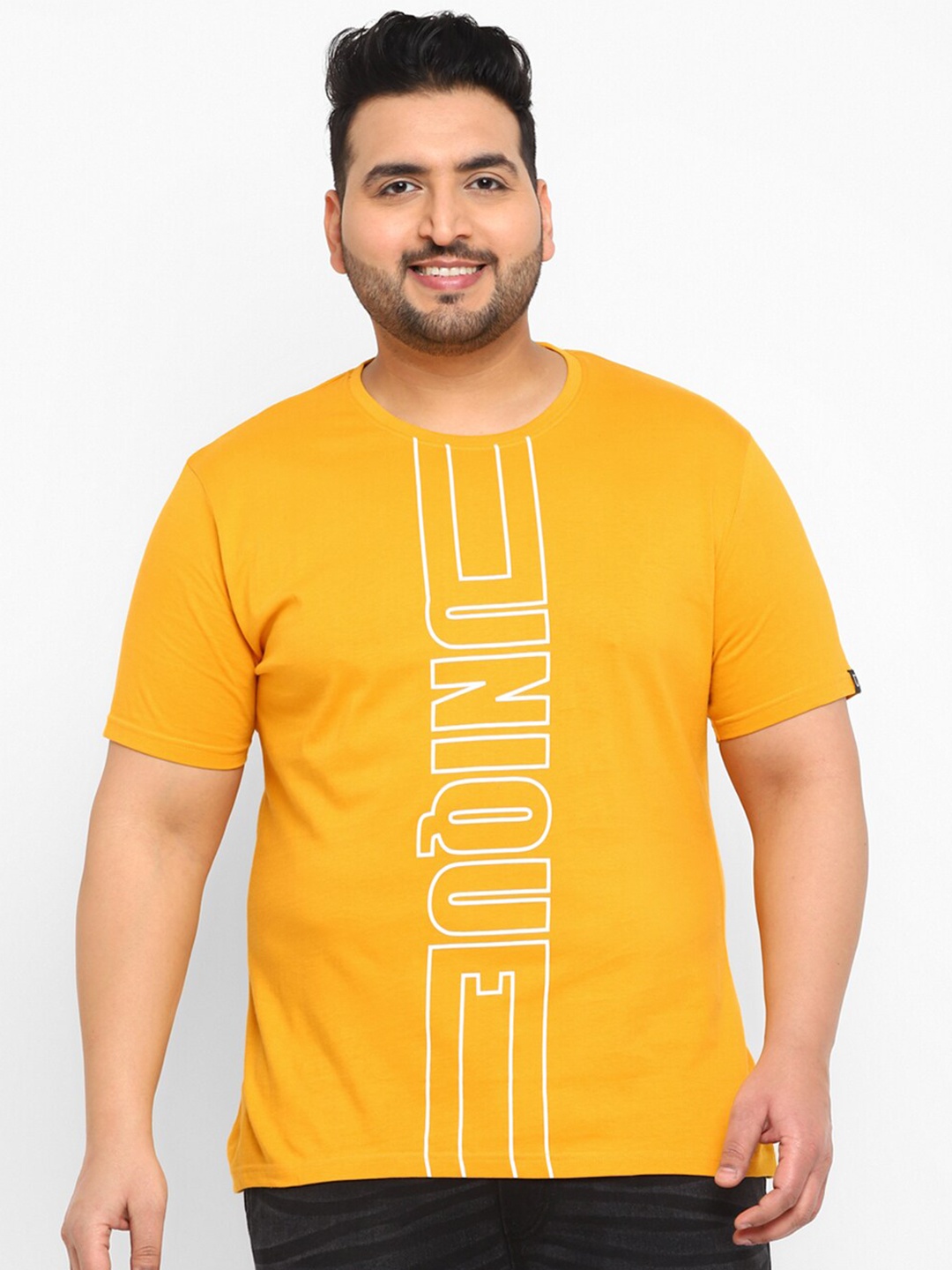 

Urbano Plus Typography Printed Round Neck Cotton T-shirt, Yellow
