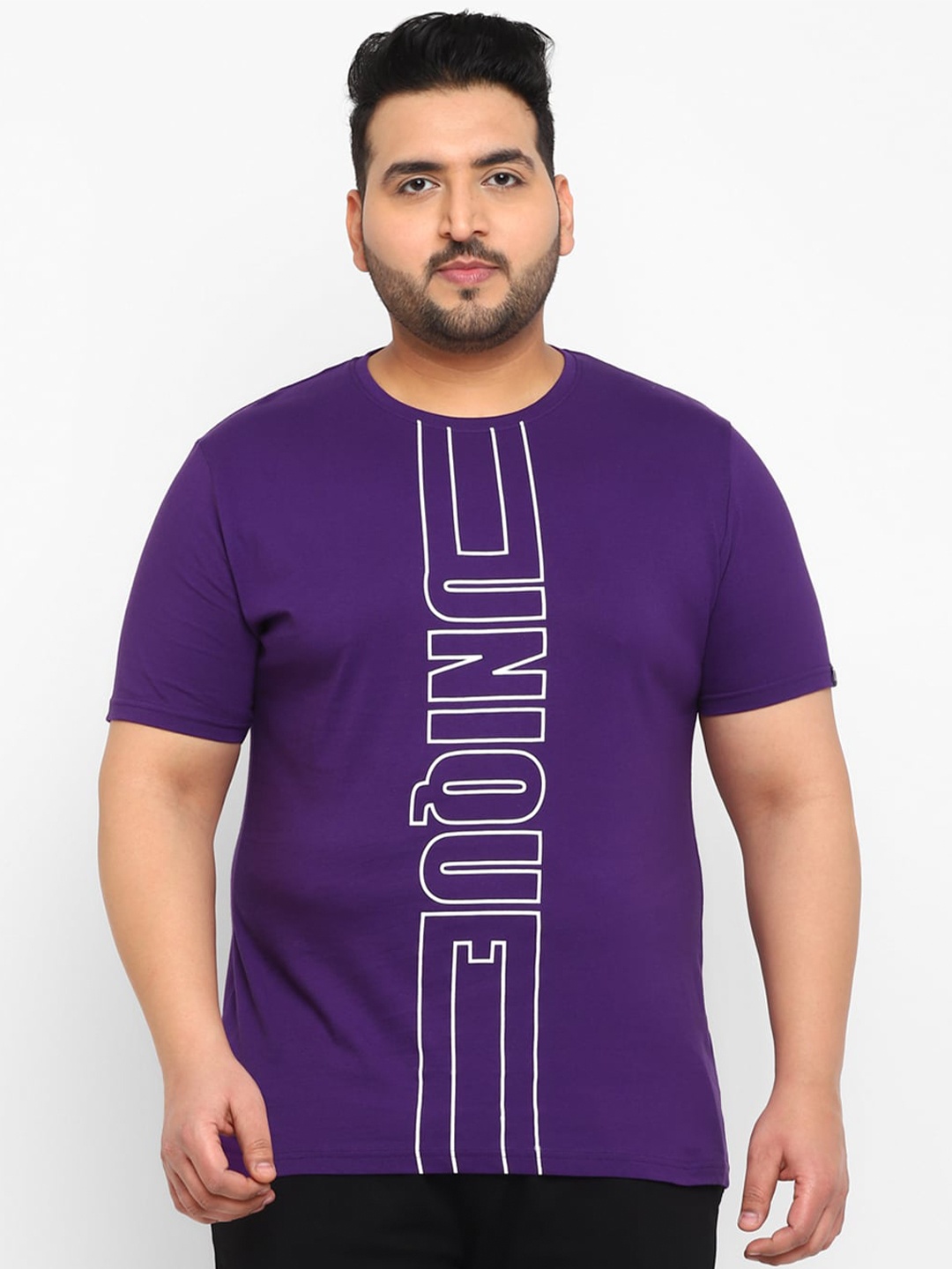 

Urbano Plus Plus Size Round Neck Typography Printed Cotton T-shirt, Purple