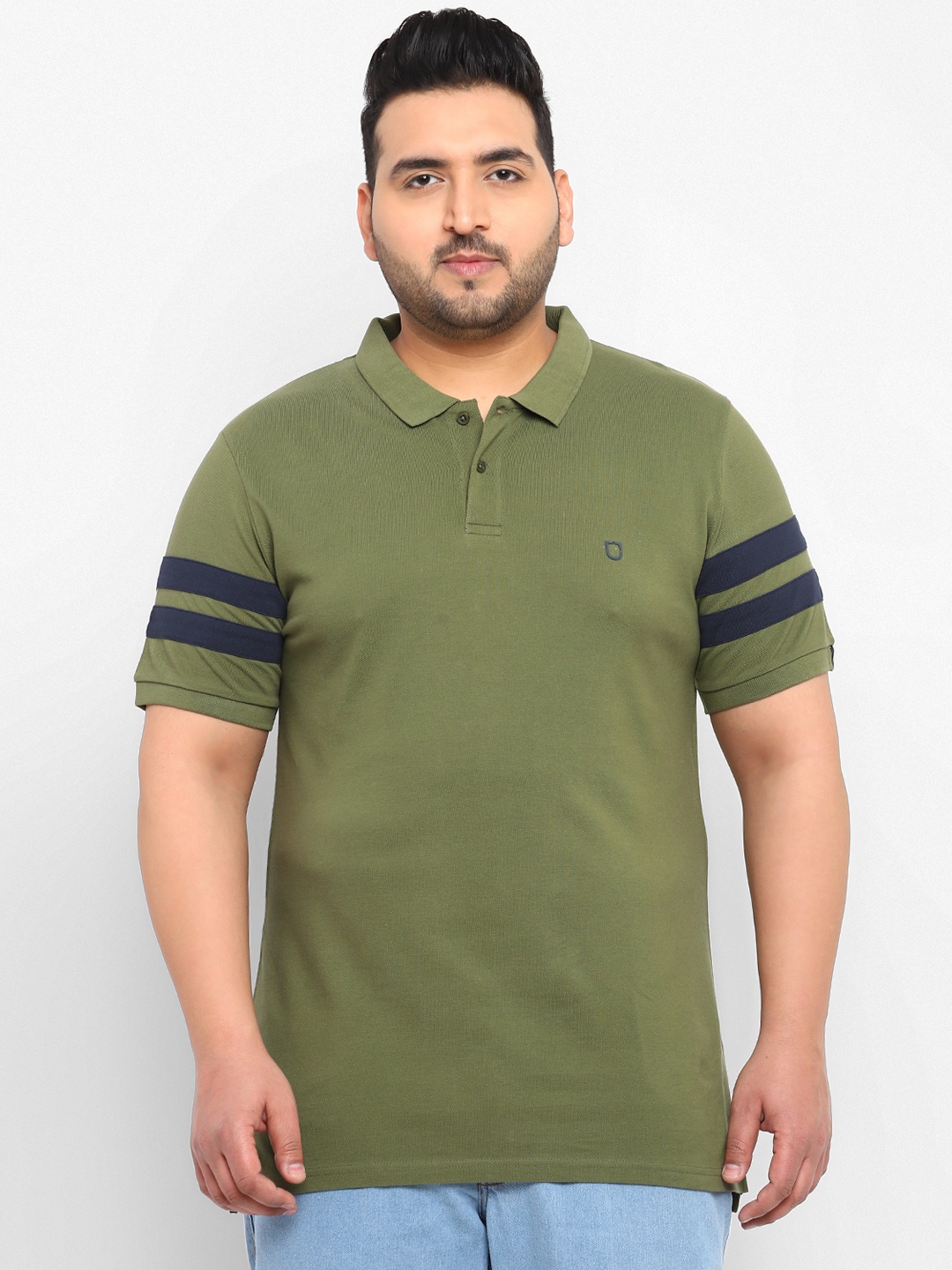 

Urbano Plus Men Plus Size Polo Collar Cotton T-shirt, Olive