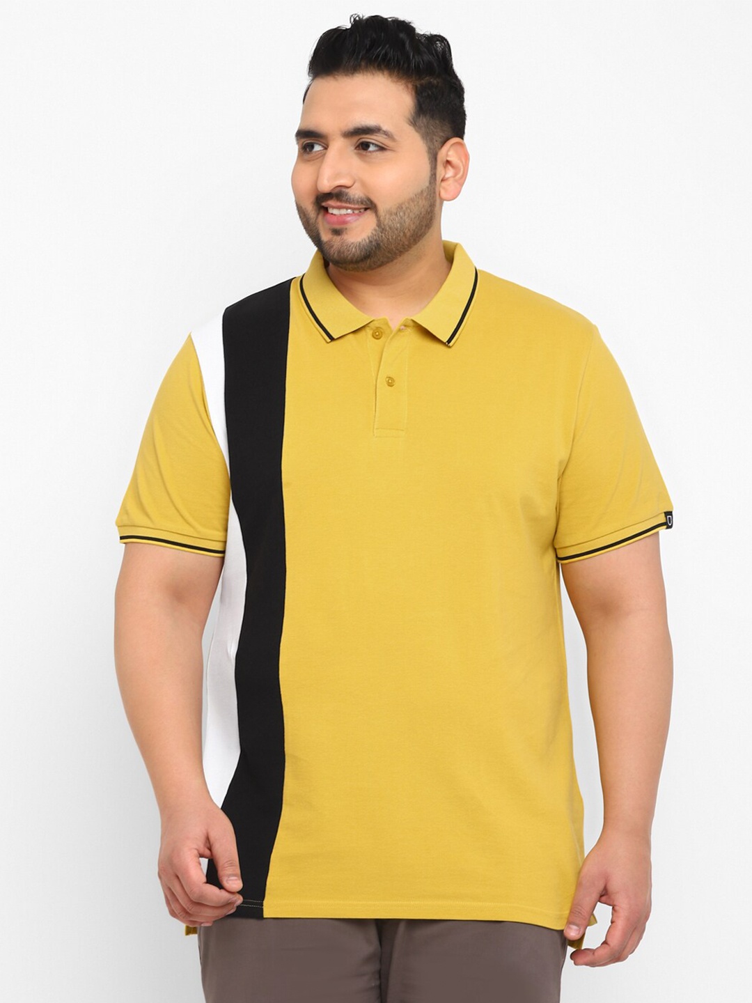 

Urbano Plus Colourblocked Polo Collar Cotton T-shirt, Mustard