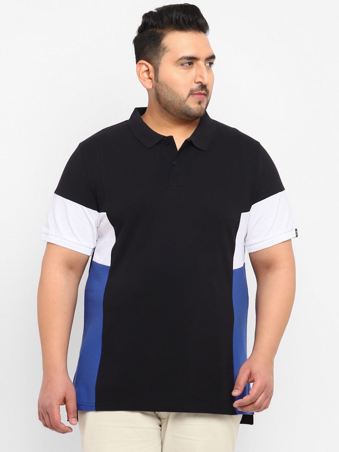 

Urbano Plus Colourblocked Polo Collar Cotton T-shirt, Black