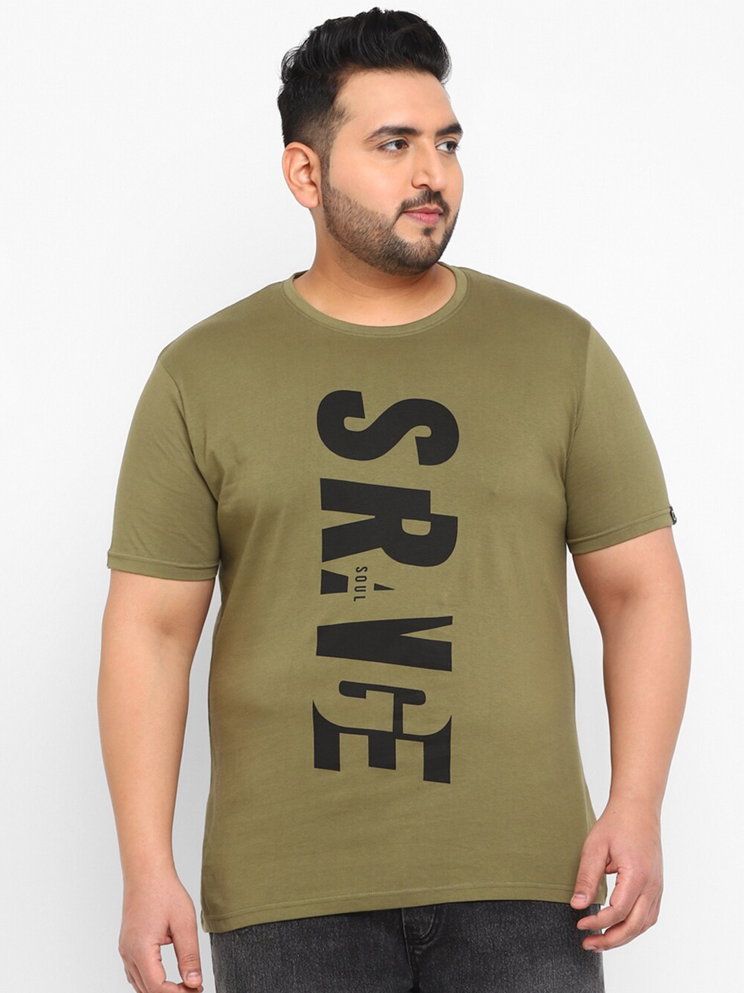 

Urbano Plus Size Typography Printed Cotton T-shirt, Green