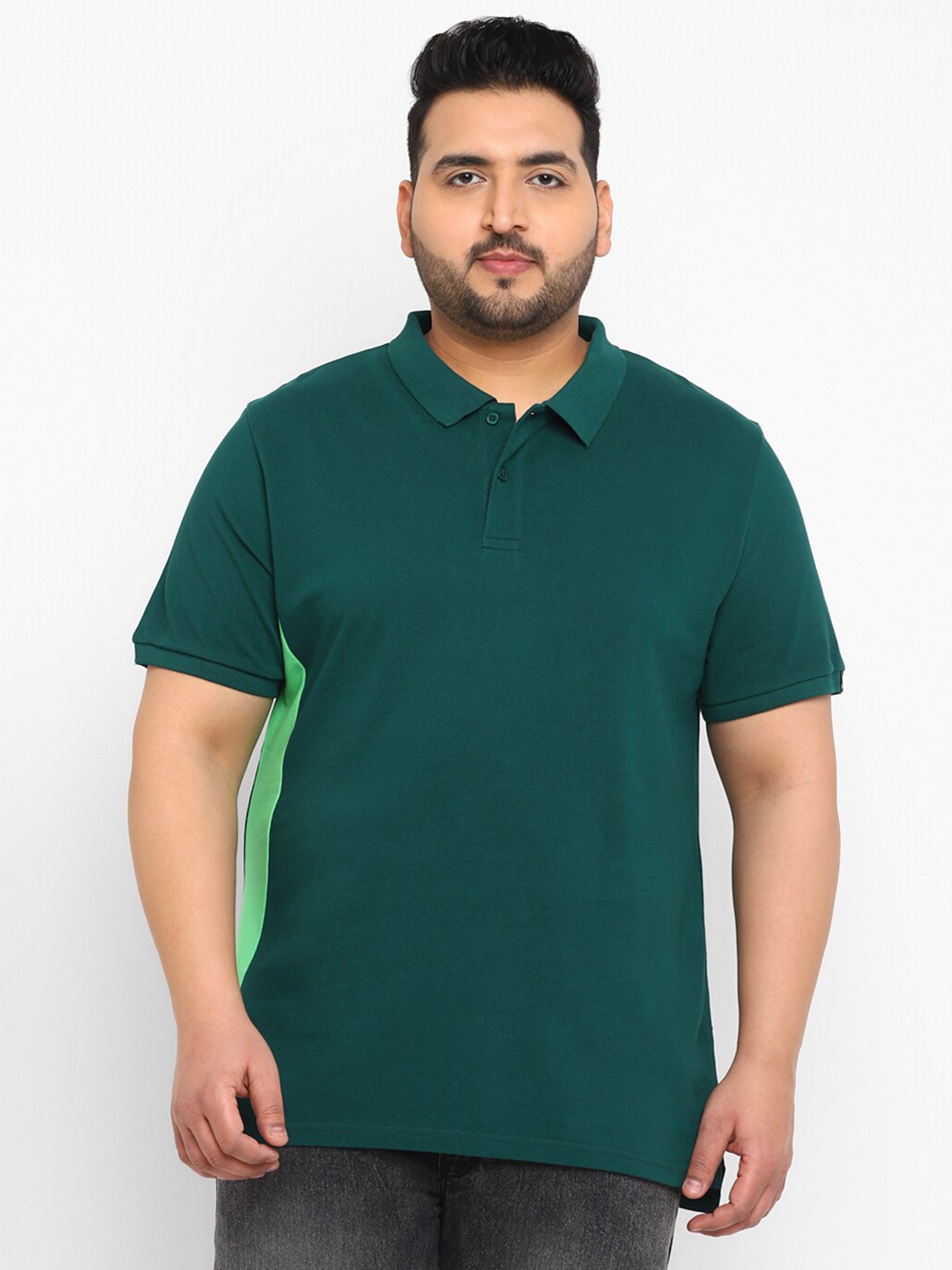 

Urbano Plus Colourblocked Polo Collar Cotton T-shirt, Green