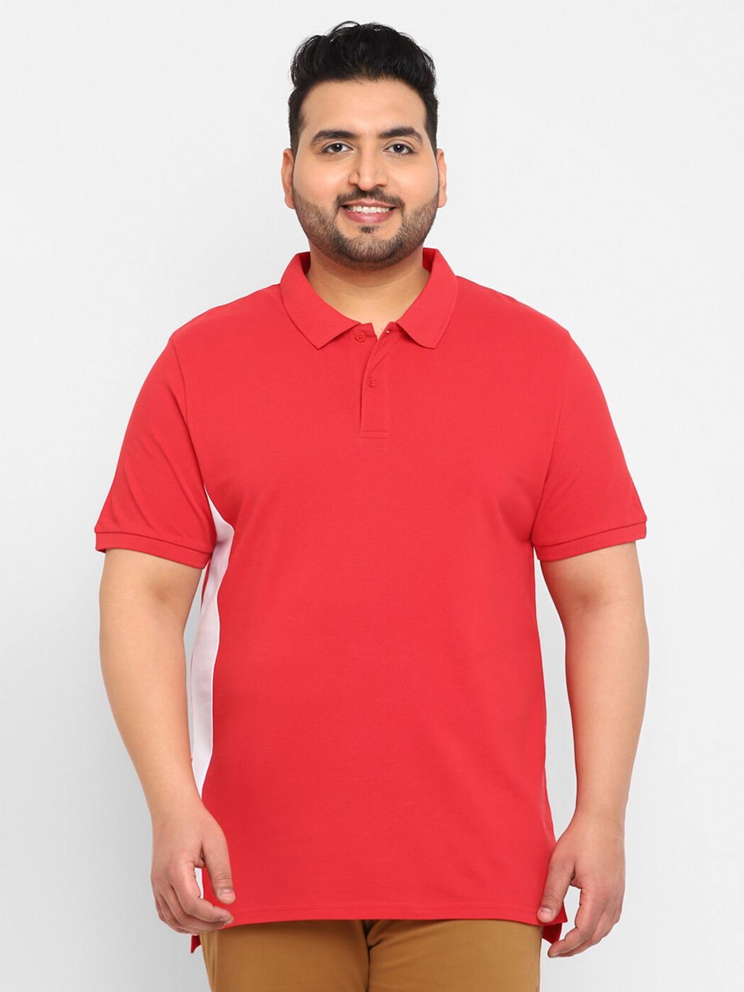 

Urbano Plus Plus Size Colourblocked Polo Collar Pure Cotton T-shirt, Red