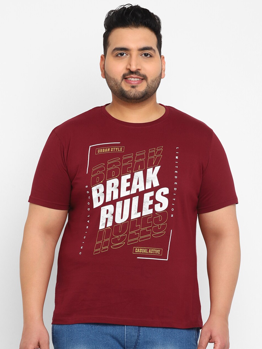 

Urbano Plus Size Typography Printed Cotton T-shirt, Maroon