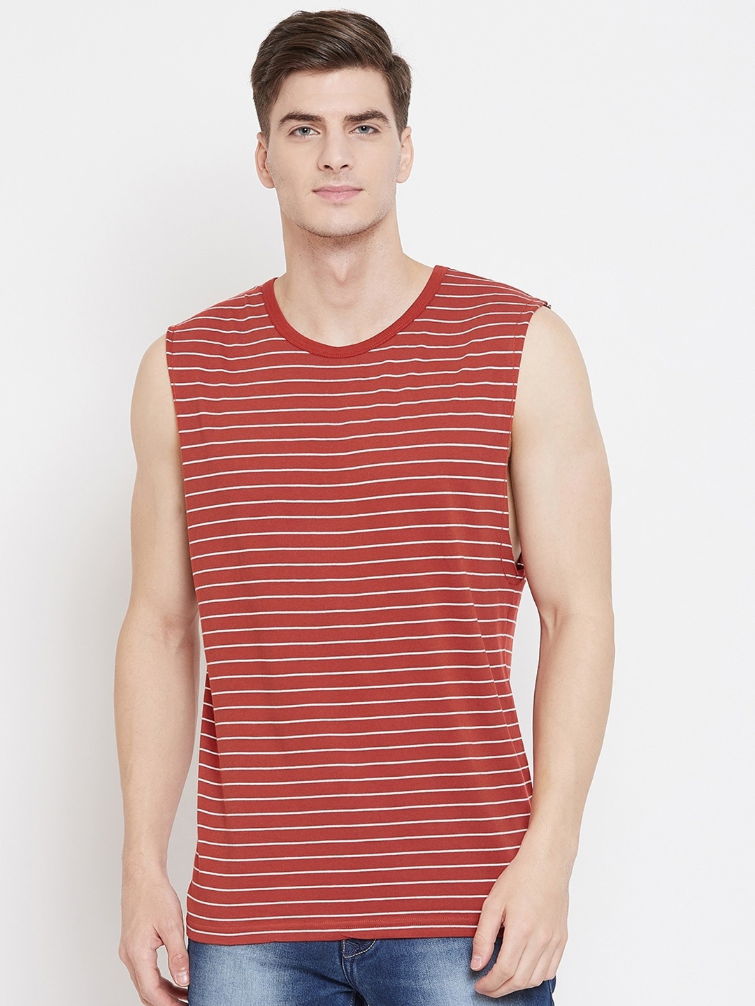 

Hypernation Striped Pure Cotton T-Shirt, Rust