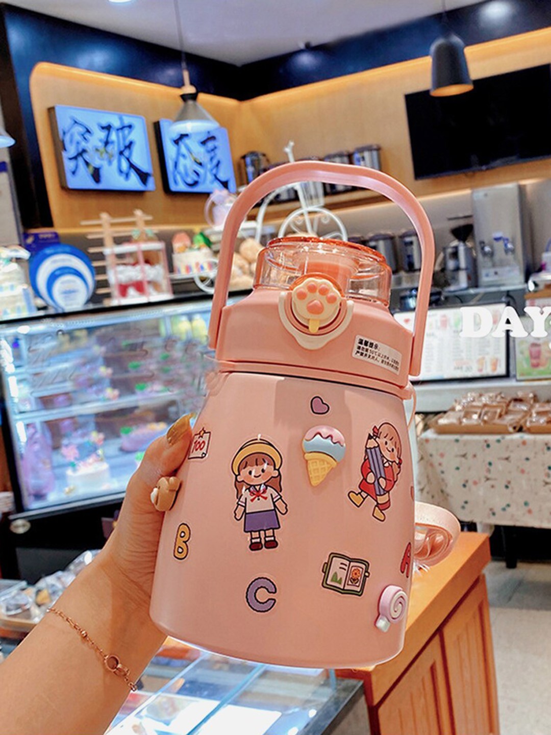

Little Surprise Box LLP Pink DIY Sticker Stainless Steel Water Bottle With Handle 820 ml