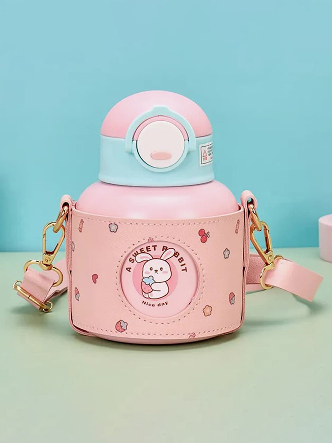 

Little Surprise Box LLP Kids Pink Printed Stainless Steel Water Bottle with Holder 520 ml