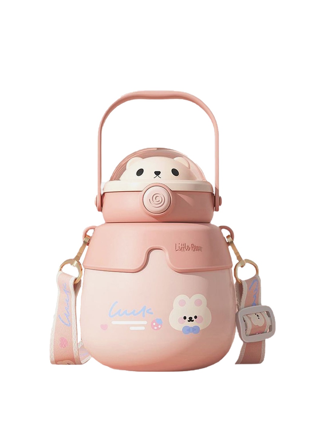 

Little Surprise Box LLP Pink Belly Bear Globe Style Water Bottle With Handle 500 ml