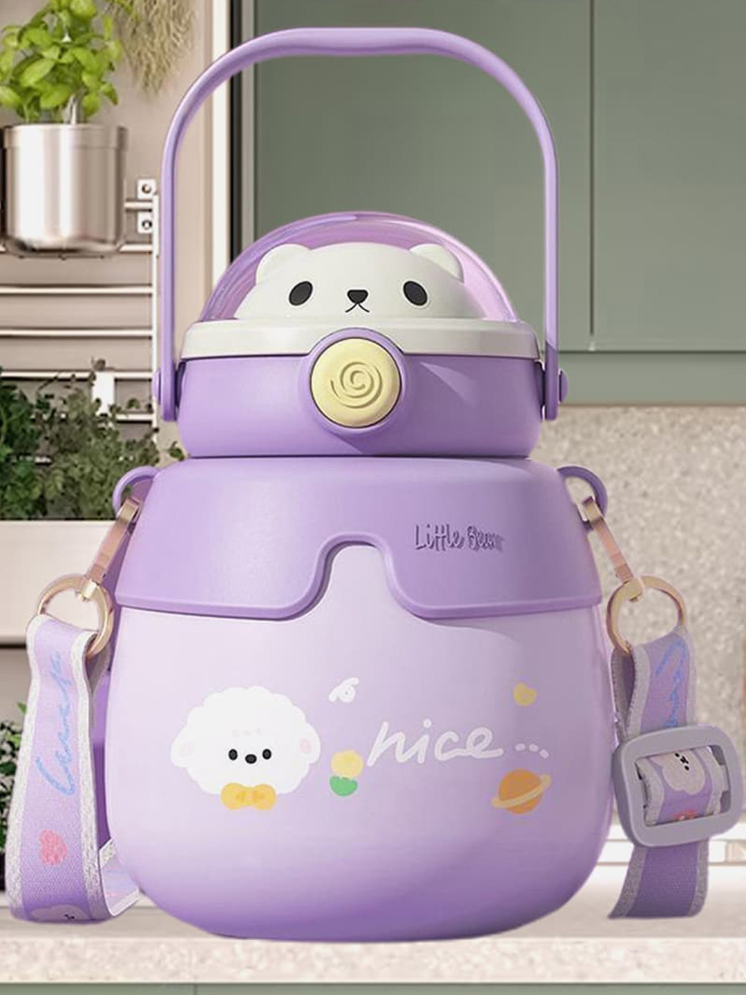 

Little Surprise Box LLP Kids Purple Belly Bear Globe Water Bottle With Handle 500ml