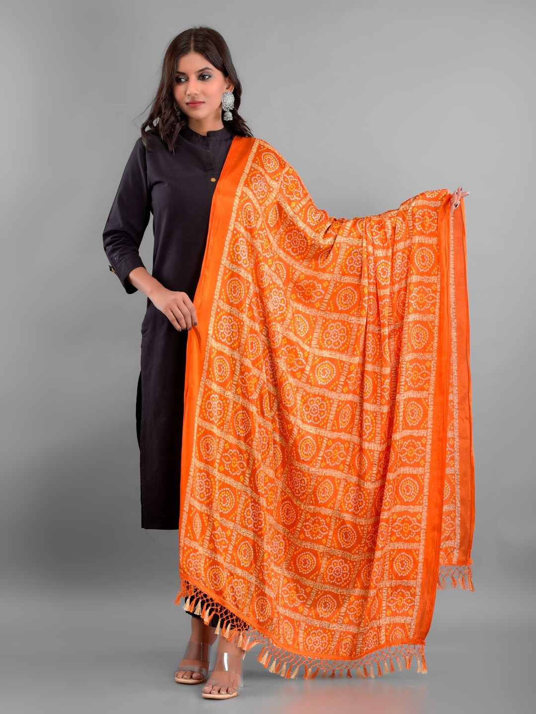 

Apratim Bandhani Printed Silk Garchola Dupatta, Orange