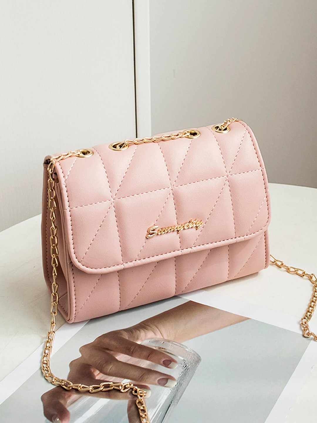 

Diva Dale PU Sling Bag with Quilted, Pink