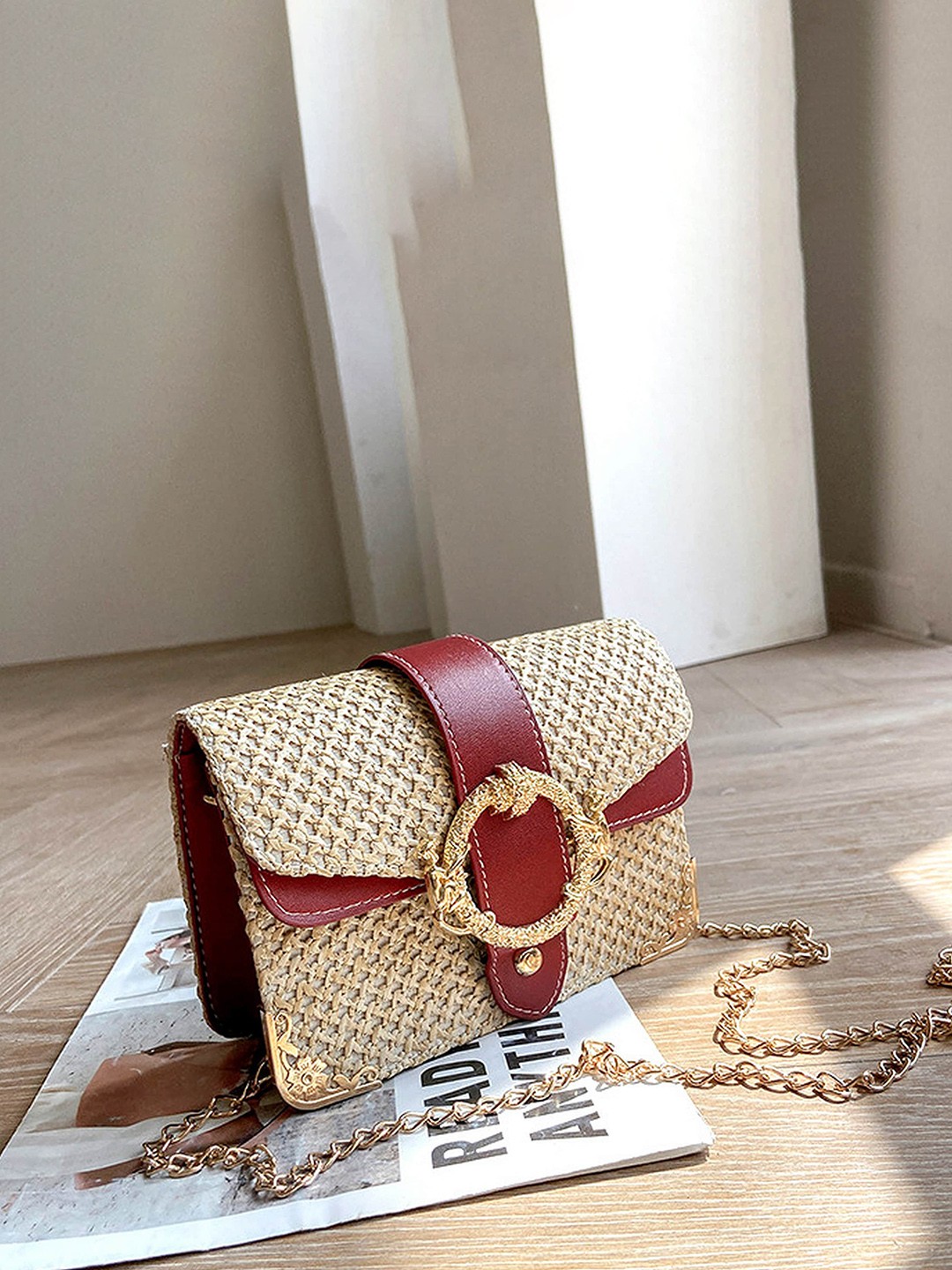 

Diva Dale Textured Structured Sling Bag With Buckle Detail, Red