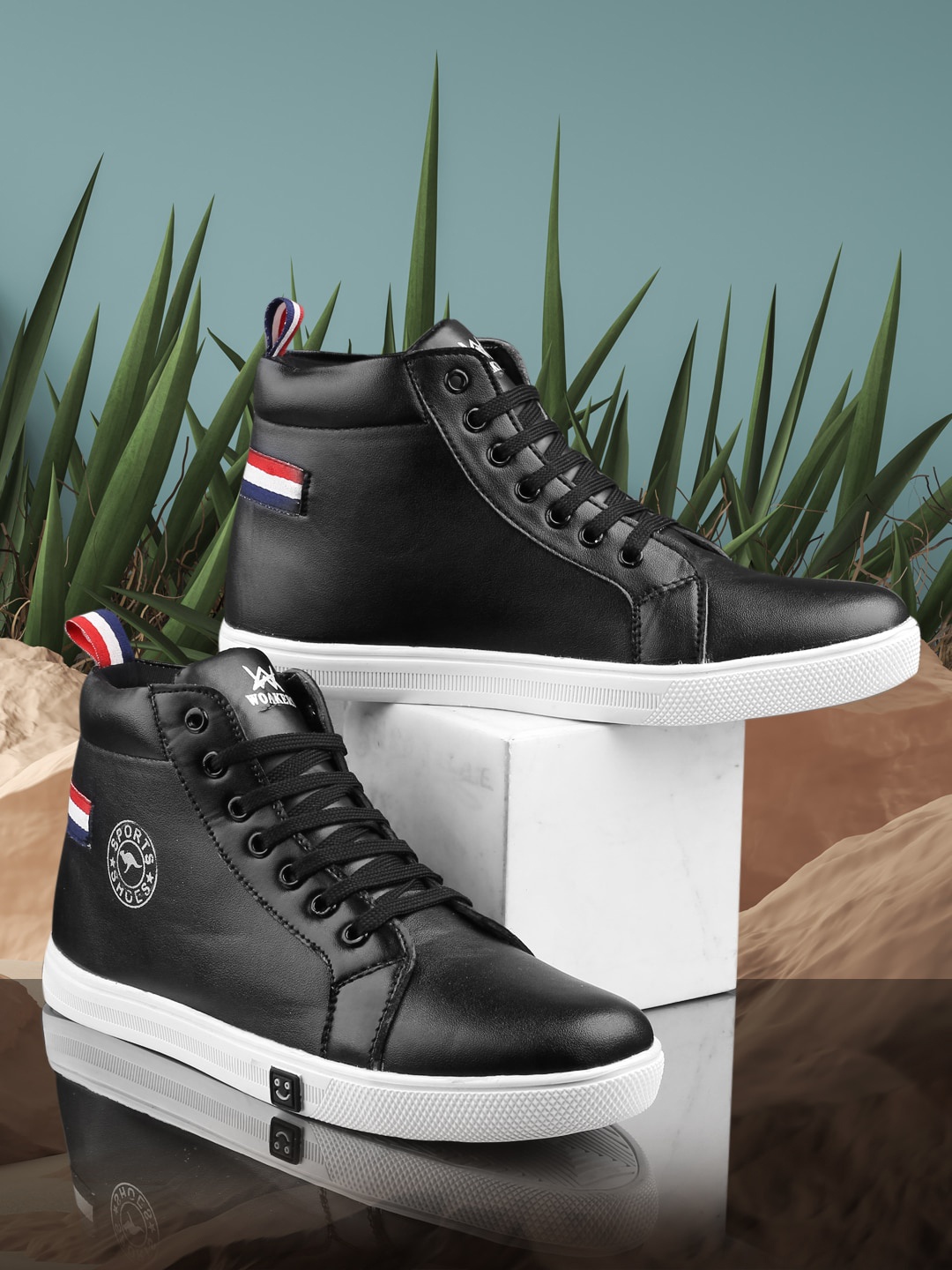 

Woakers Men Waterproof Lining Mid-Top Sneakers, Black