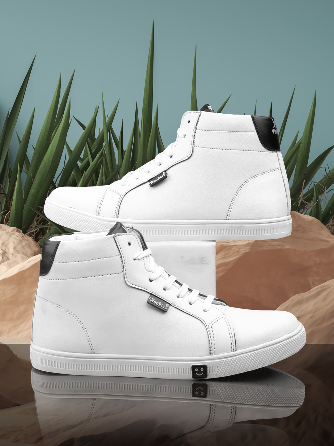 

Woakers Men Waterproof Lining Mid-Top Sneakers, White