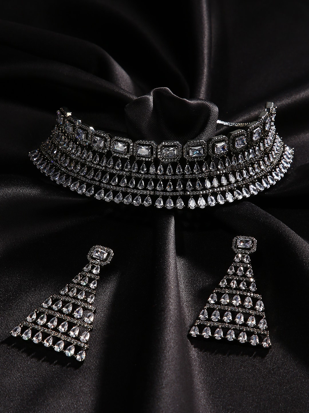 

justpeachy Rhodium-Plated AD-Studded Jewellery Set, Silver