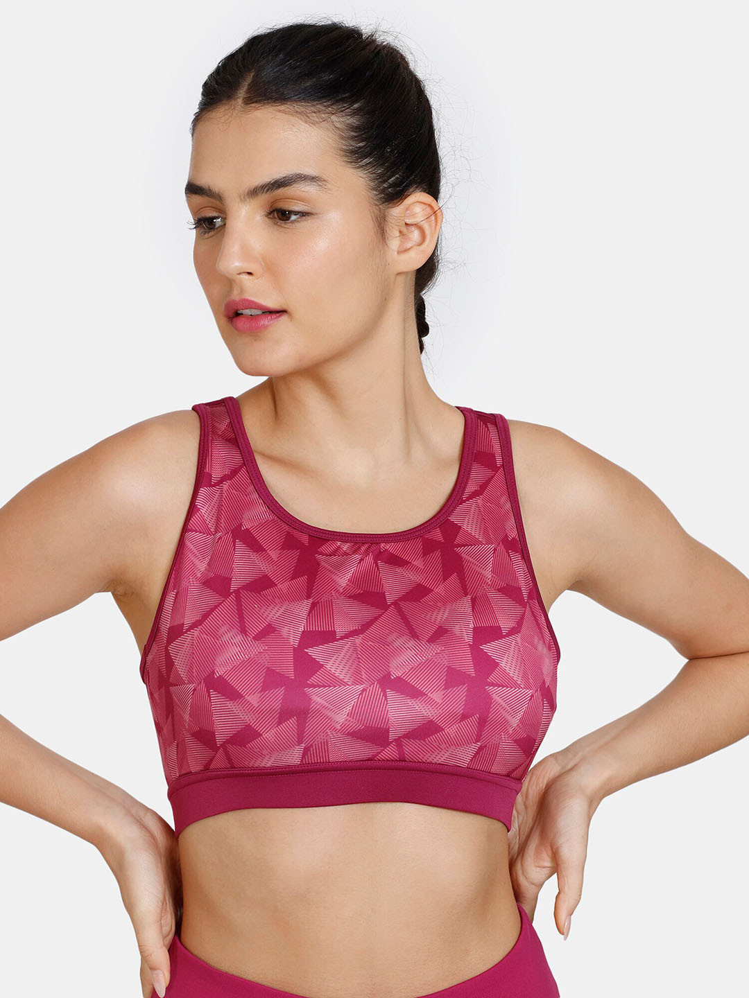 

Zelocity by Zivame Printed Removable Padding Non-Wired Sport Racerback Workout Bra, Pink