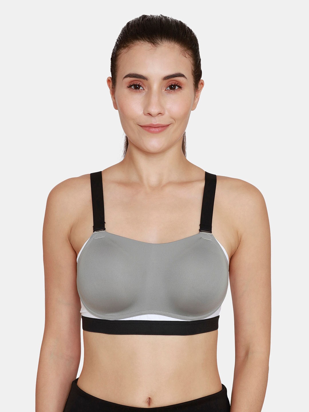 

Zelocity by Zivame Colourblocked High Support All Day Comfort Training or Gym Sports Bra, Grey