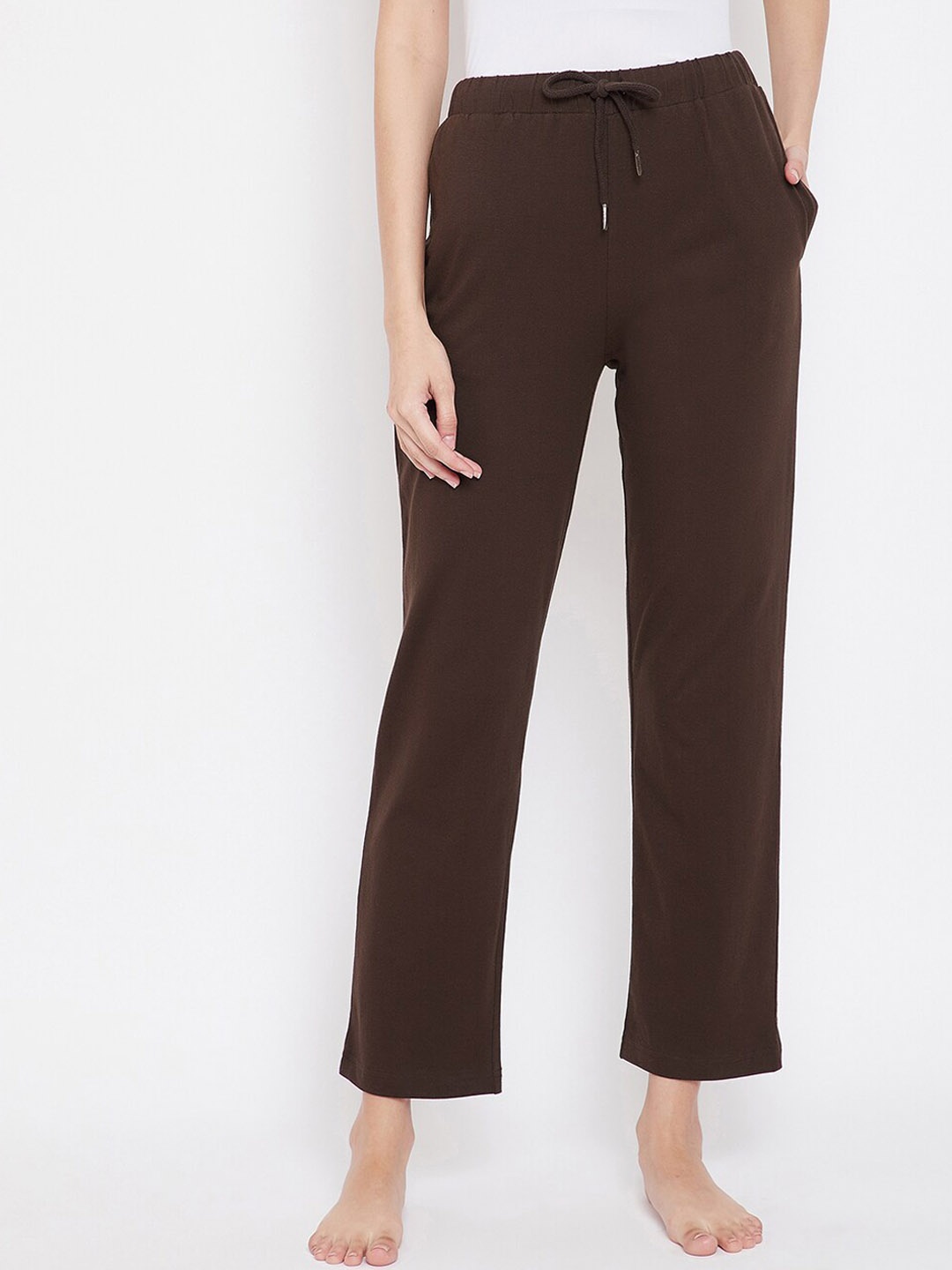 

Hypernation Women Mid-Rise Pure Cotton Lounge Pants, Brown