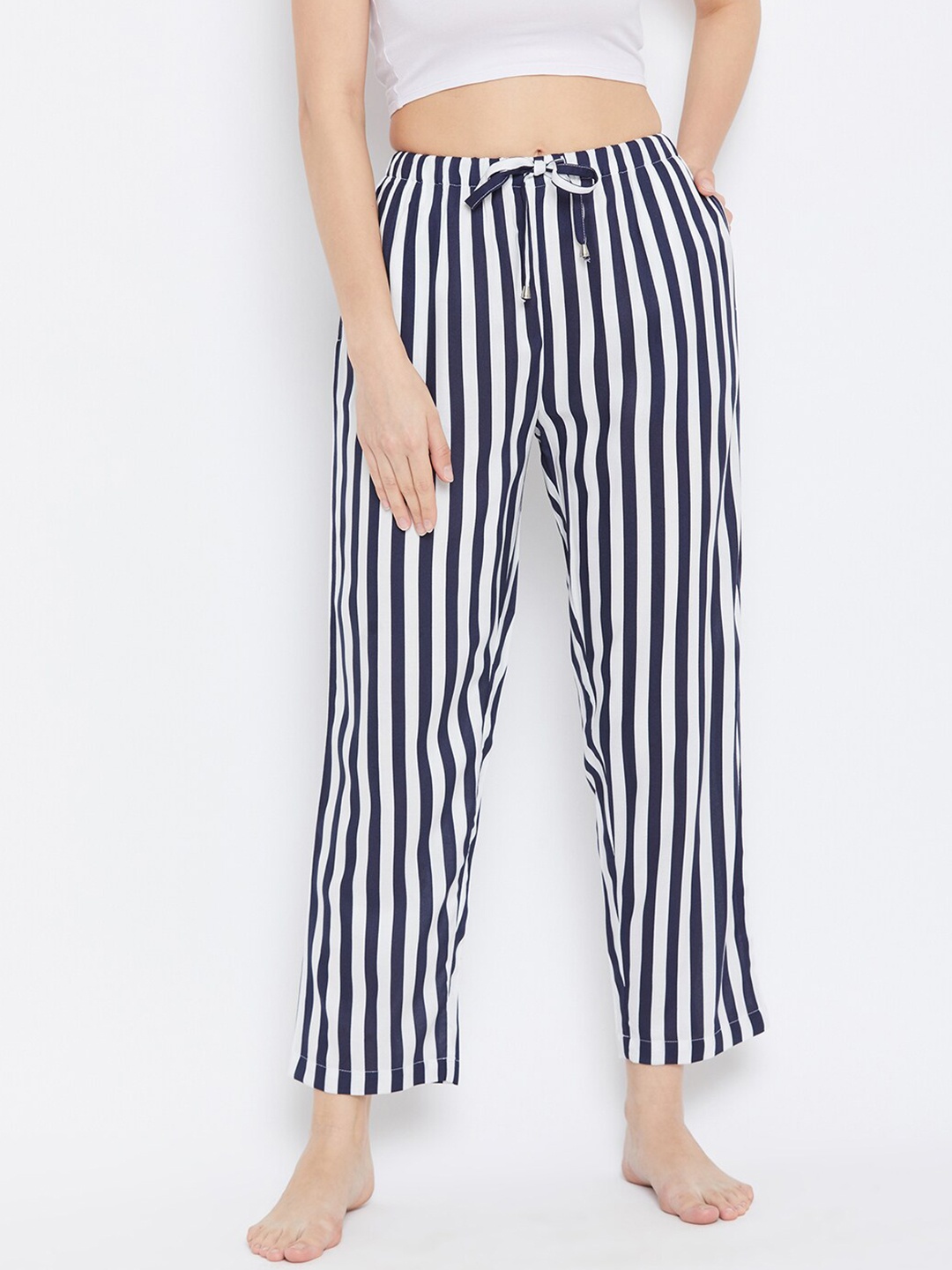 

Hypernation Women Striped Lounge Pants, Navy blue