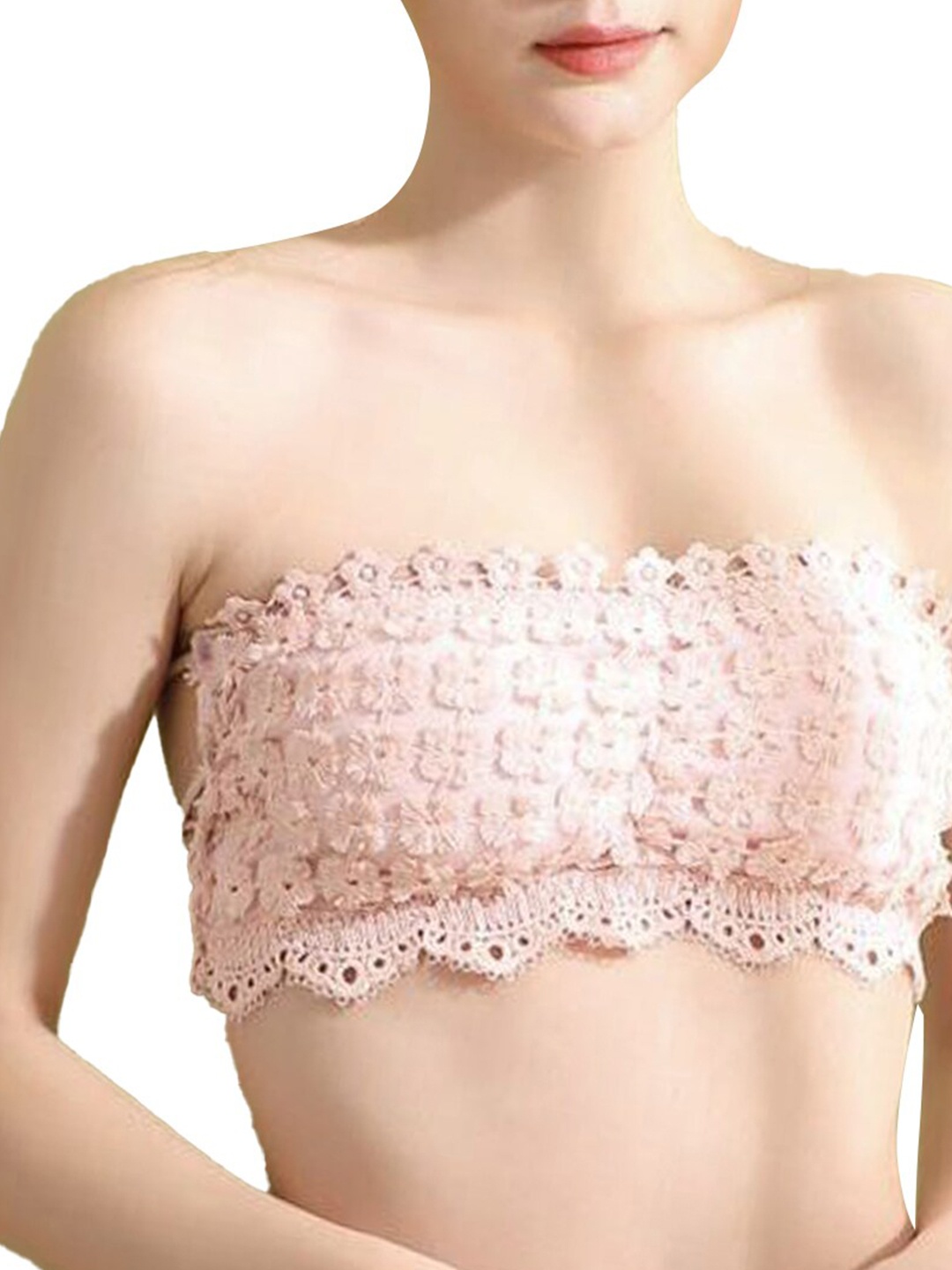 

FIMBUL Floral Lace Bandeau Bra - Lightly Padded, Pink