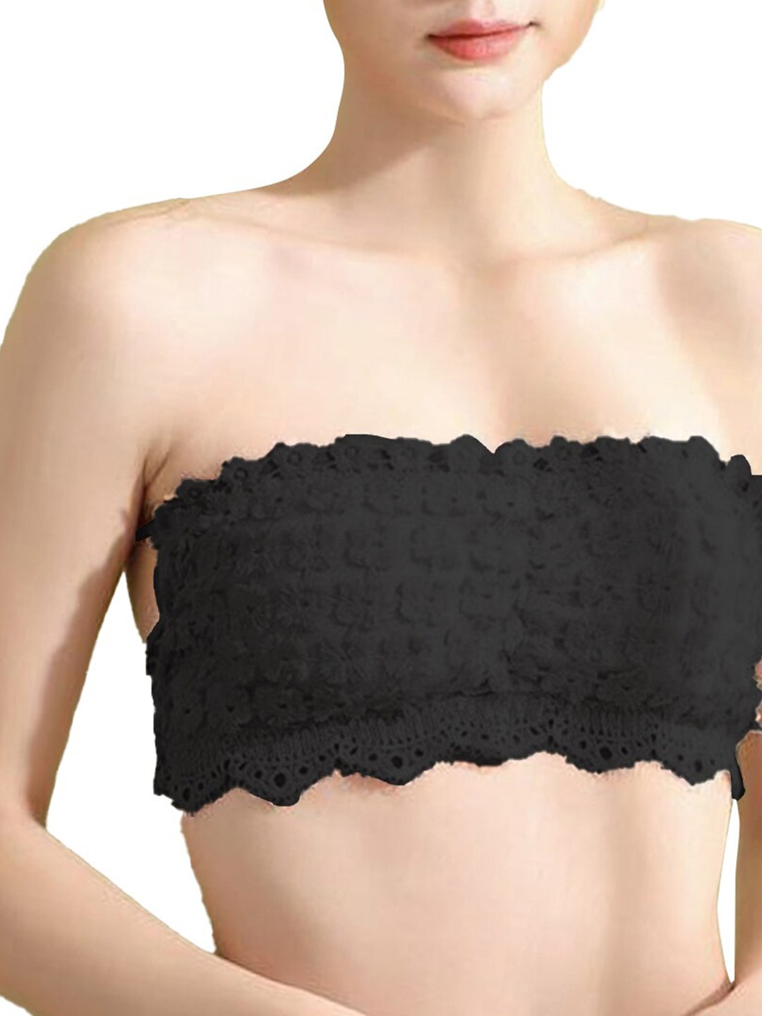 

FIMBUL Floral Bandeau Lightly Padded Tube Bra, Black
