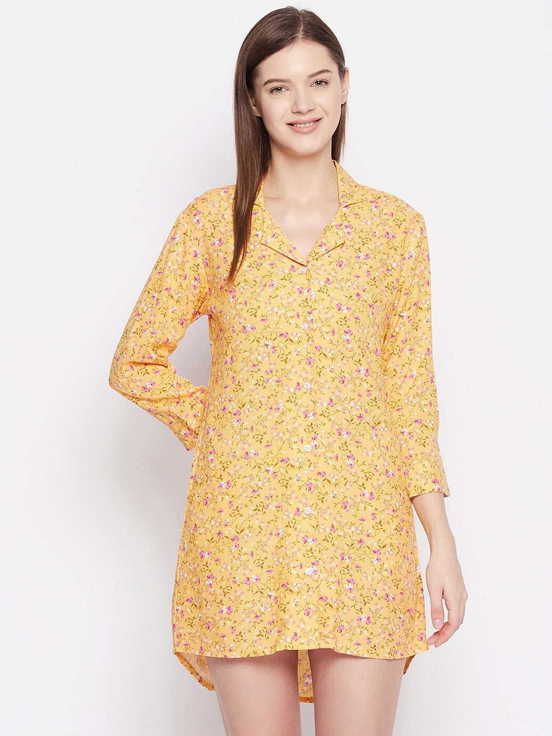 

Hypernation Floral Printed Nightdress, Yellow