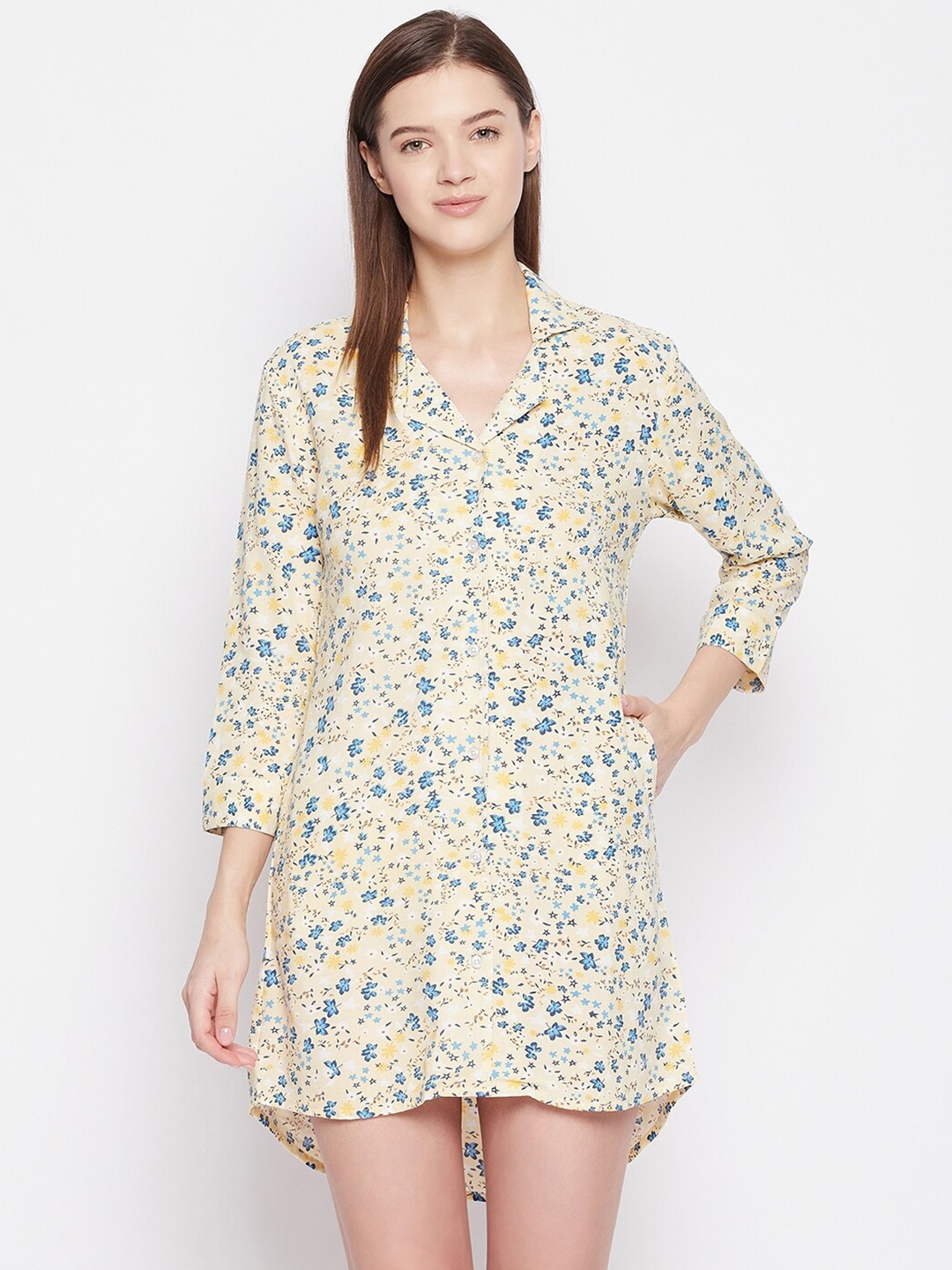 

Hypernation Floral Printed Nightdress, Yellow