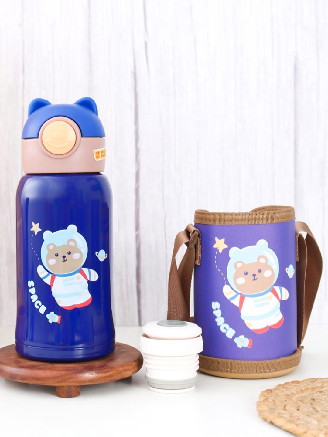 

Yellow Bee Kids Boys Blue & Brown Stainless Steal Bear in Space Flask 500 ml