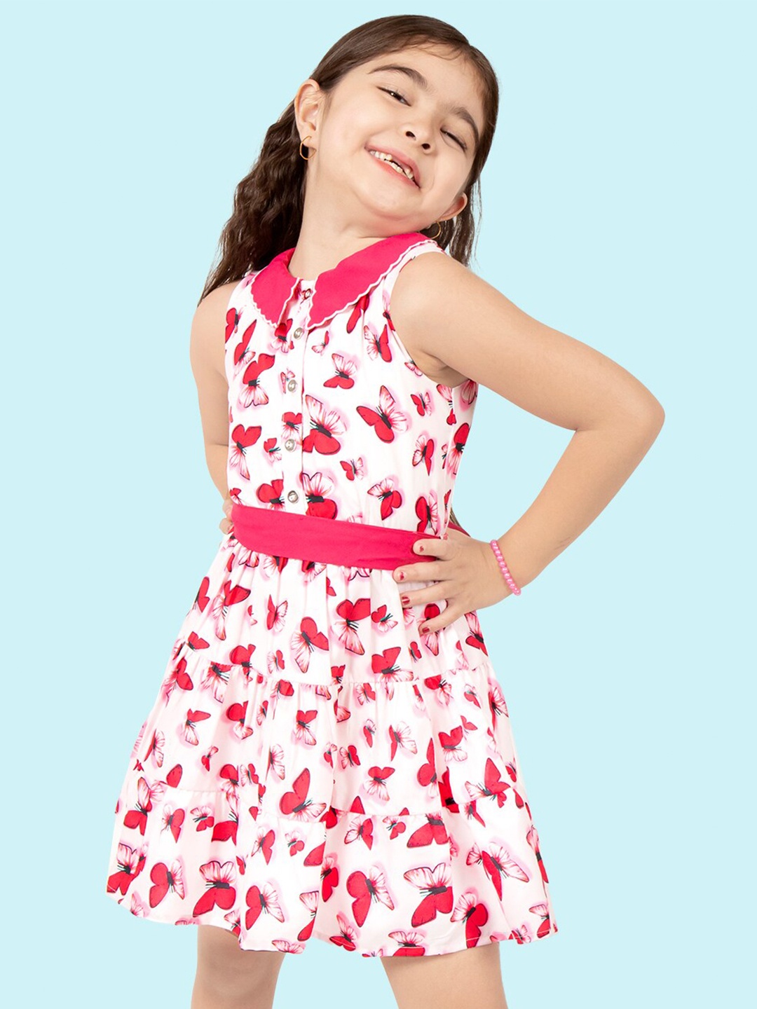 

Naughty Ninos Girls Conversational Printed Peter Pan Collar Fit & Flare Dress, Pink