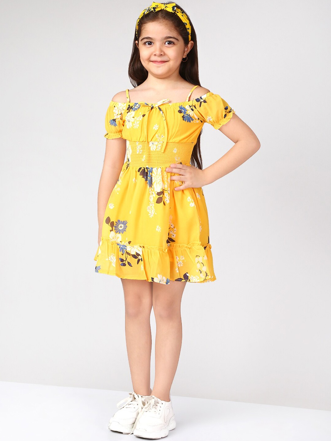 

Naughty Ninos Girls Floral Off-Shoulder Tie-Up Detail Dress, Yellow